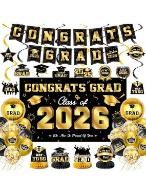 Congrats Grad Class of 2026 Party Decoration Set - Black & Gold
